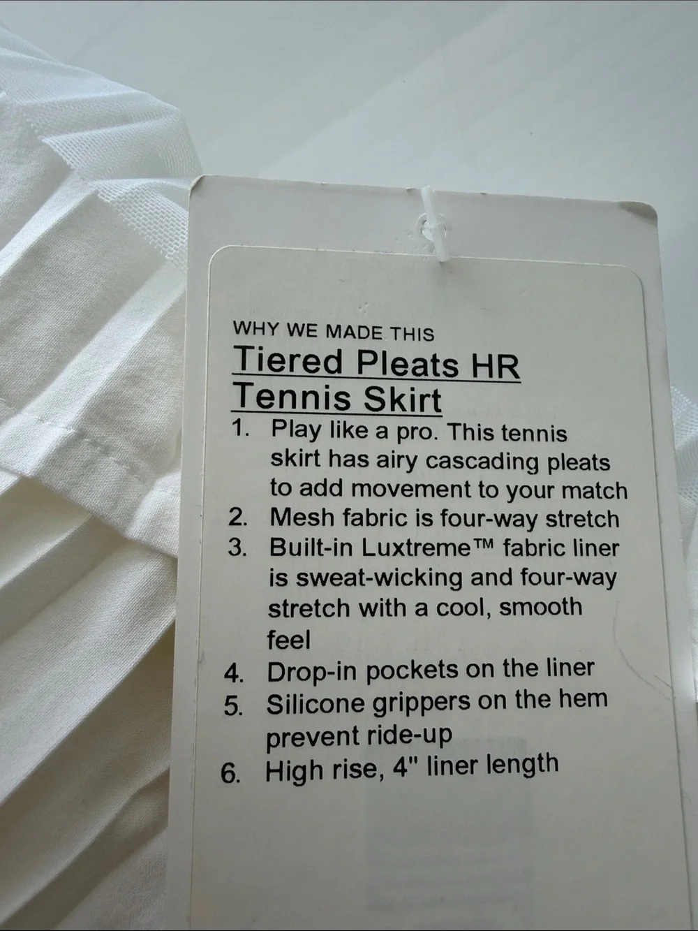 Lululemon Tiered Pleats High-Rise Tennis Skirt Skort White 4 NWT